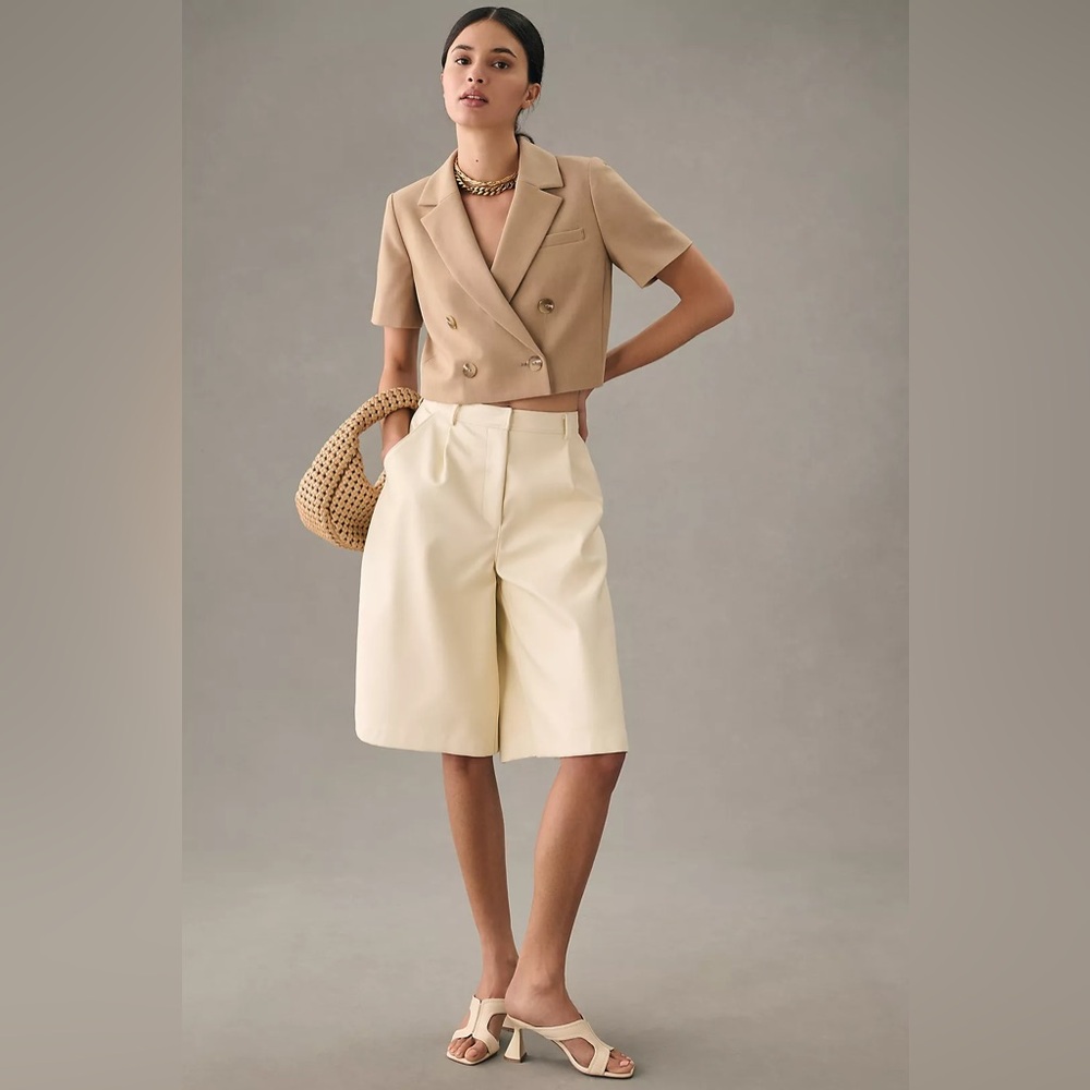 NWT Women's Anthropologie Maeve Cropped Short-Sleeve Blazer Size 6 Tan